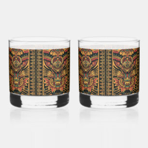 Ancient Blue "Aztec Dream" 12oz Rocks Glasses Set