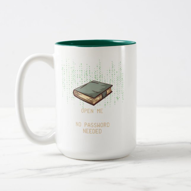 Ancient Book With Binary Code Quote for Tech Geek Two-Tone Coffee Mug (Left)