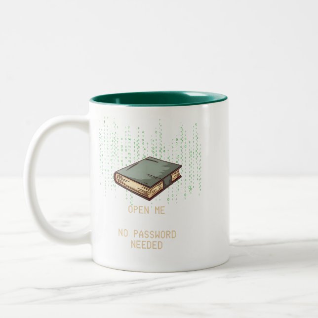 Ancient Book With Binary Code Quote for Tech Geek Two-Tone Coffee Mug (Left)