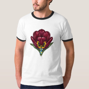 Ancient Botanical Red Flower Motif Men's T-Shirt