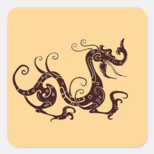 Ancient brown mystical dragon square sticker