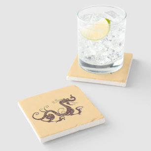 Ancient brown mystical dragon stone coaster