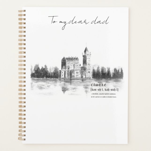 ancient castle by the lake black and white planner (Front)