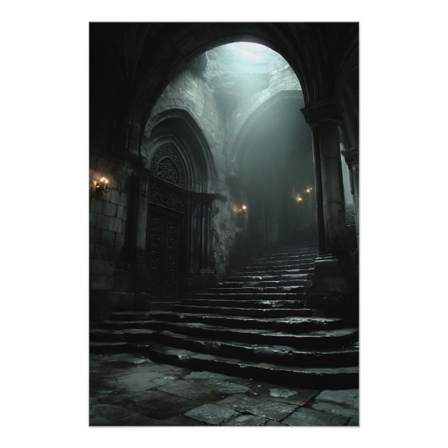 Ancient Cathedral Stairway Mist Light Poster (Front)