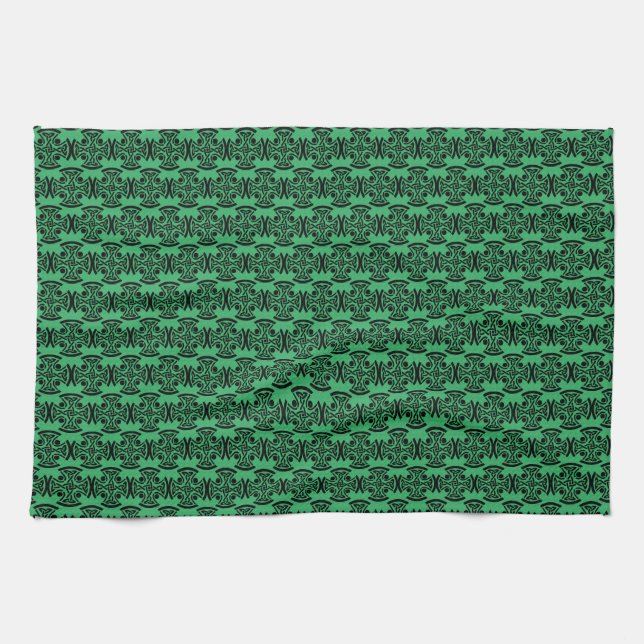 Ancient Celtic Cross Knotwork Fine Art Tea Towel (Horizontal)