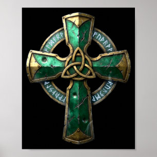 Ancient celtic cross runes irish heritage Ancient Poster