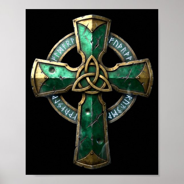 Ancient celtic cross runes irish heritage Ancient  Poster (Front)