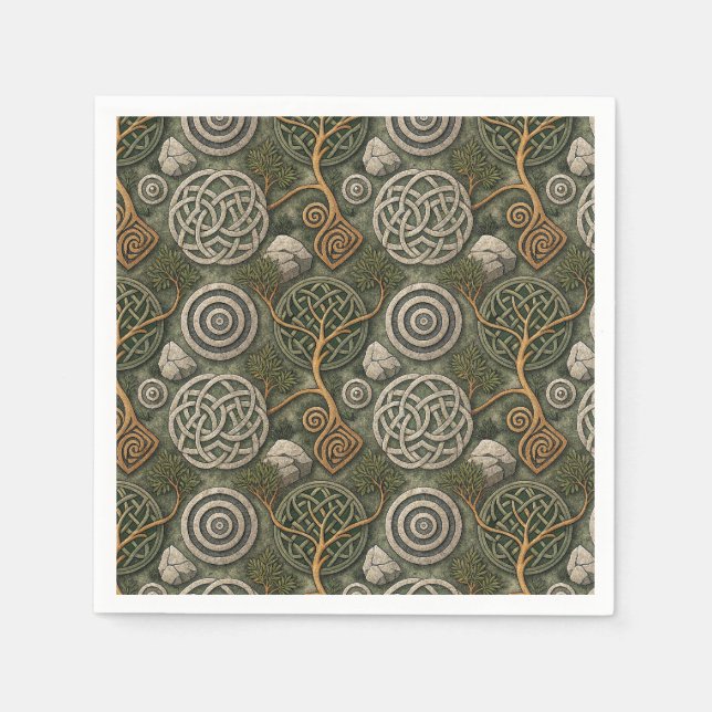 Ancient Celtic Knot & Stone Scottish Pattern Art Napkin (Front)