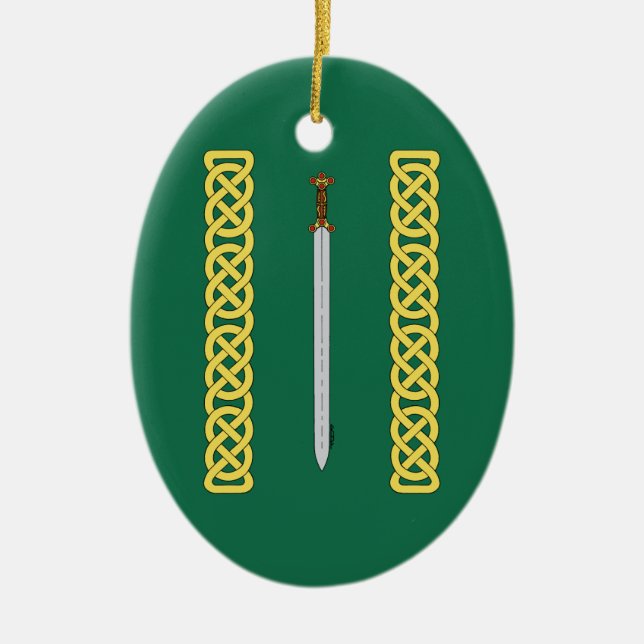 Ancient Celtic Sword and Knotwork Ceramic Tree Decoration (Front)