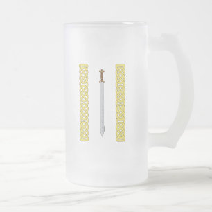 Ancient Celtic Sword and Knotwork Frosted Glass Beer Mug