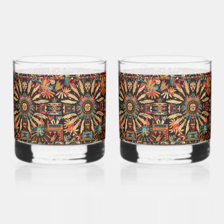 Ancient Cerulean "Aztec Dream" 12oz Rocks Glasses