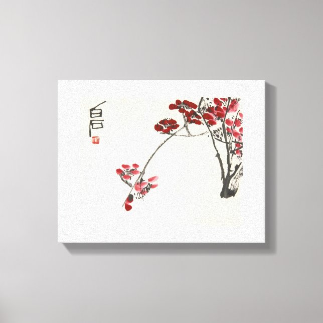 Ancient China Painting-Qi Baishi-Red Wintersweet Canvas Print (Front)