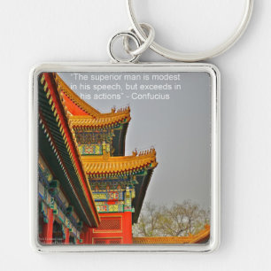 Ancient Chinese Architecture Confucius Quote Gift Key Ring