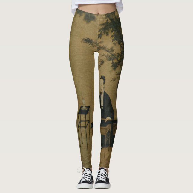 Ancient Chinese art of the musician in aged colour Leggings (Front)