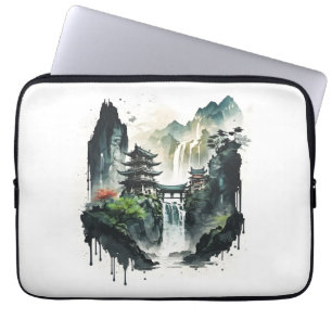 Ancient Chinese Ink Landscape with Waterfall Laptop Sleeve