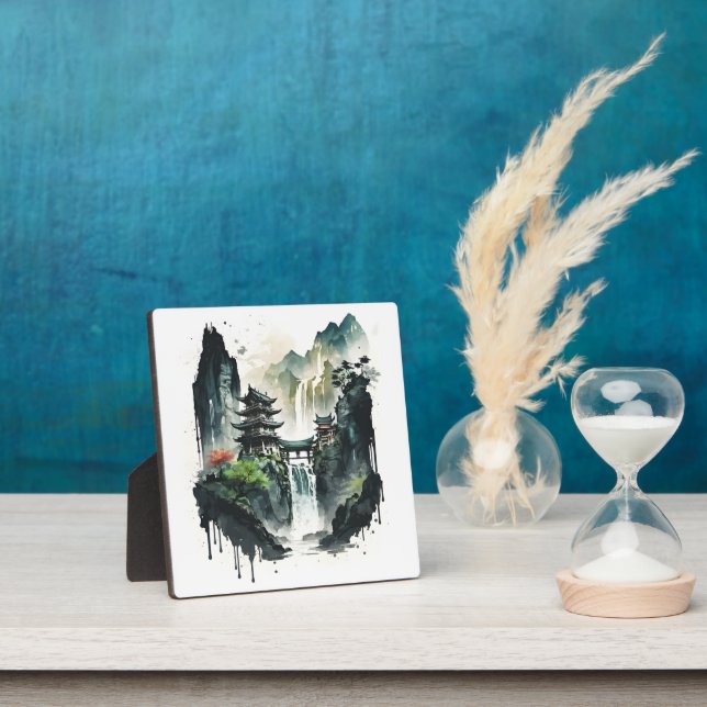 Ancient Chinese Ink Landscape with Waterfall Plaque (Insitu)