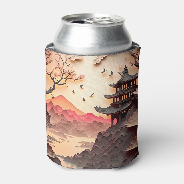 Ancient Chinese Scene Paper Cut Brown Can Cooler (Can Front)