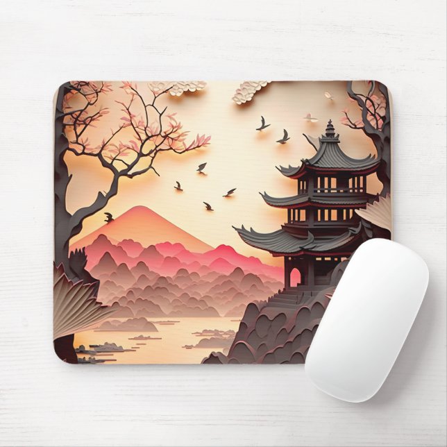 Ancient Chinese Scene Paper Cut Mousepad (With Mouse)