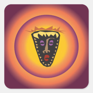 Ancient Civilisation Tribal Mask Glowing Sun Square Sticker
