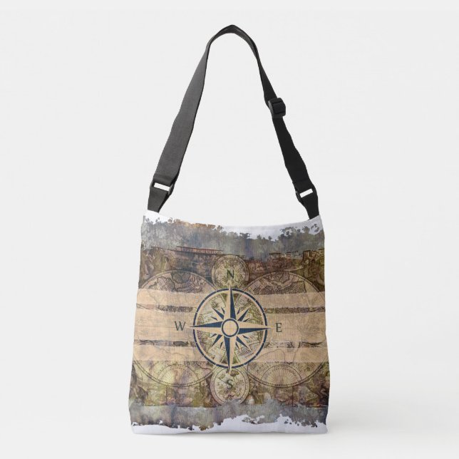 Ancient Compass Map Crossbody Bag (Front)