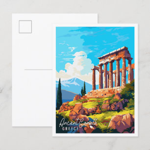 Ancient Corinth Greece vintage travel illustration Postcard