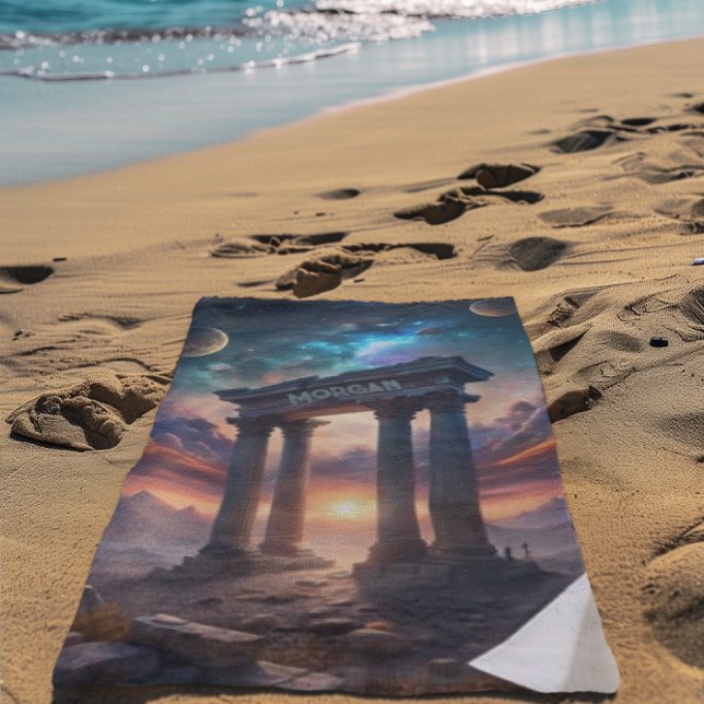 Ancient Cosmic Temple – Fantasy Galaxy Ruins  Beach Towel (Creator Uploaded)