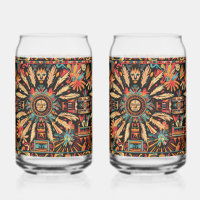 Ancient Cyan "Aztec Dream" Beverage Can Glasses Se