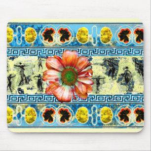 Ancient Dance Flower & Leaves Pattern Mouse Mat