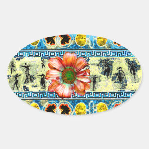 Ancient Dance Orange Daisy Flower Oval Sticker