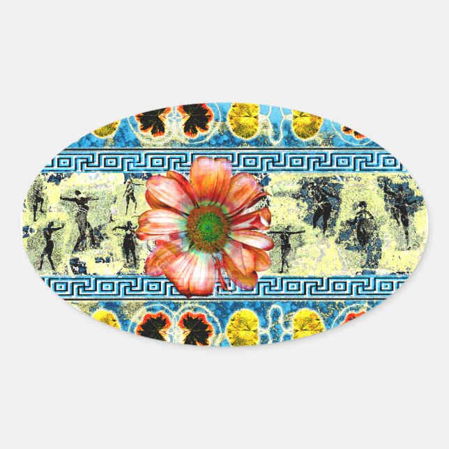 Ancient Dance Orange Daisy Flower Oval Sticker (Front)