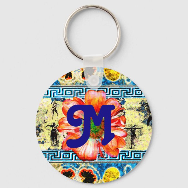 Ancient Dancewith daisy and monogram Key Ring (Front)