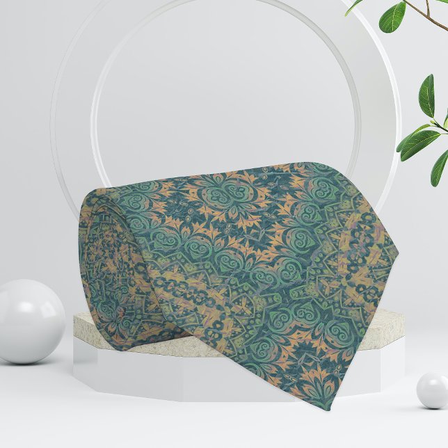 Ancient Distressed Damask Boho Teal And Beige Tie (Creator Uploaded)
