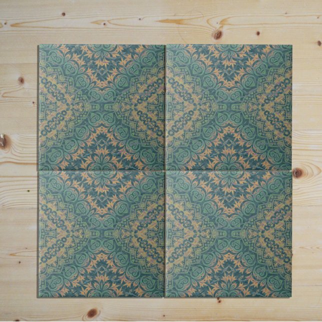 Ancient Distressed Damask Teal And Beige Tile (Creator Uploaded)