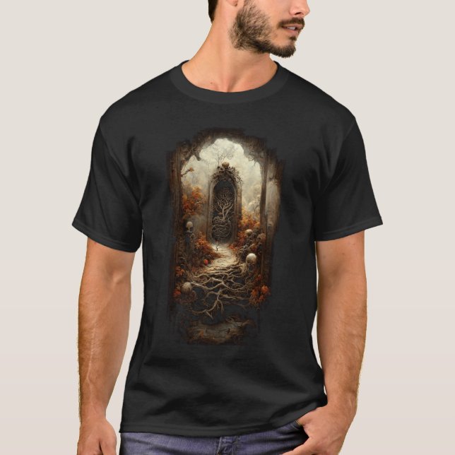 Ancient Doorway To Another World Dark Fantasy Bone T-Shirt (Front)