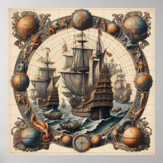 Ancient Dutch (Netherlands) Sailing Ships 3 Poster