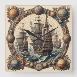 Ancient Dutch (Netherlands) Sailing Ships 3 Square Wall Clock