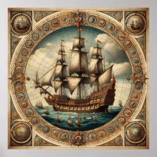 Ancient Dutch (Netherlands) Saling Ships 2 Poster