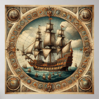 Ancient Dutch (Netherlands) Saling Ships 2 Poster