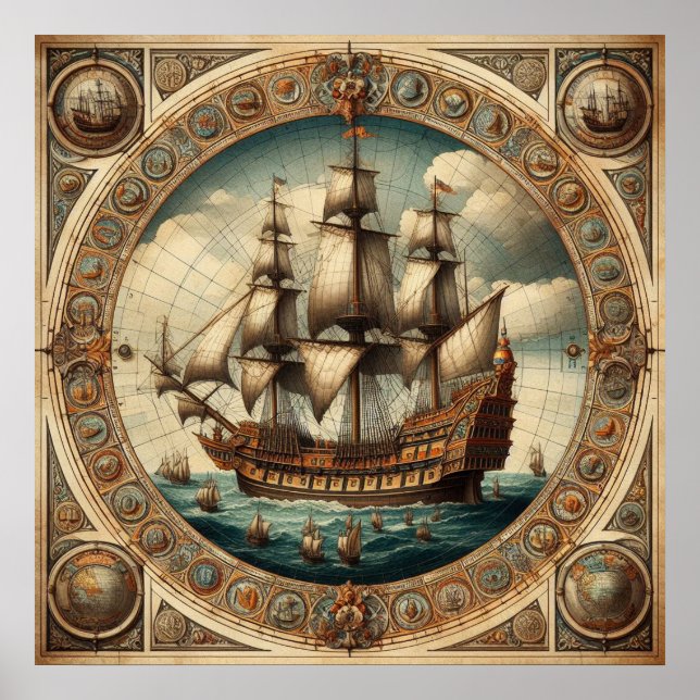 Ancient Dutch (Netherlands) Saling Ships 2 Poster (Front)