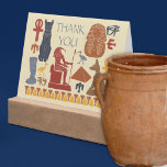 Ancient Egypt Egyptian Graphics Collage Thank You Card<br><div class="desc">Say thanks in classical style. The message THANK YOU is surrounded by a collage of graphics inspired by ancient Egypt. My illustrations depict the god Thoth, the cat goddess Bastet, the sacred scarab beetle, the sign of life, Queen Nefertiti, King Tut, Anubis and more. Illustrations are in shades of blue,...</div>