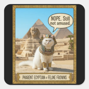 Ancient Egypt Funny Royal Pharaoh White Cat Square Sticker