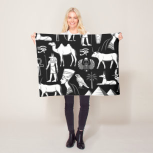 Ancient Egypt Hieroglyphic Symbol Pattern    Fleece Blanket