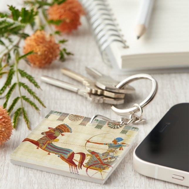 Ancient Egypt Pharaoh Ramesses II Horses papyrus Key Ring (Front Right)