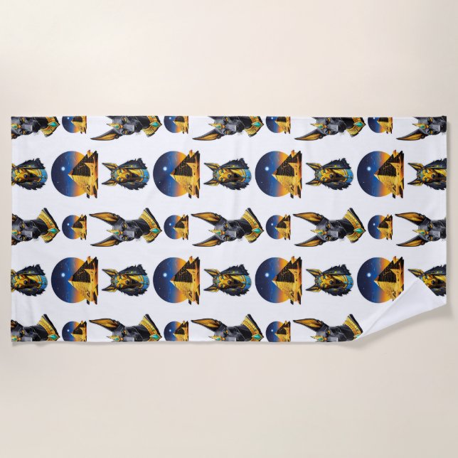 Ancient Egypt Pyramid Anubis Pattern Design  Beach Towel (Front)