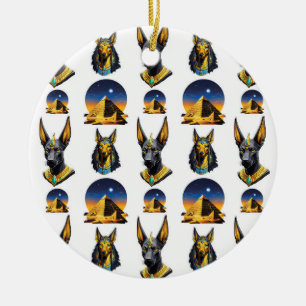 Ancient Egypt Pyramid Anubis Pattern Design Ceramic Tree Decoration