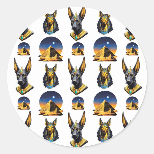 Ancient Egypt Pyramid Anubis Pattern Design  Classic Round Sticker (Front)
