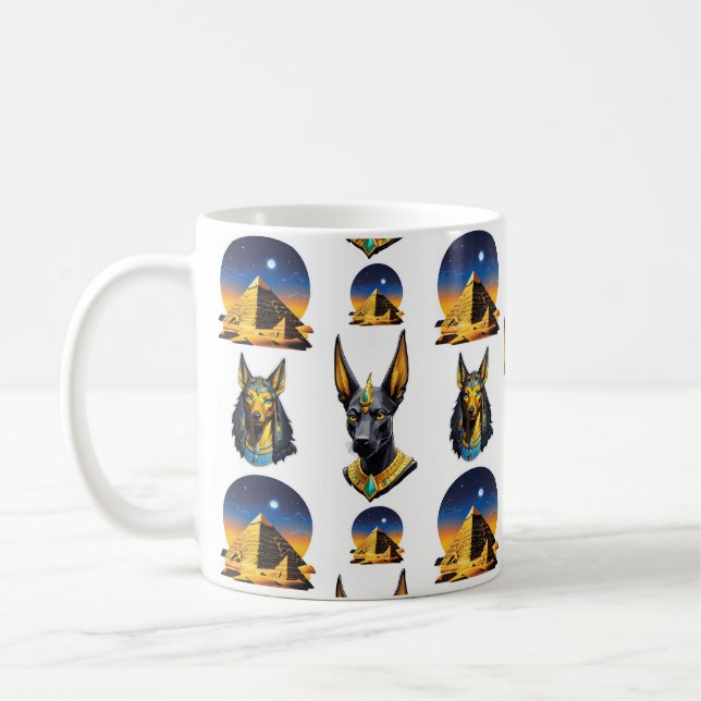 Ancient Egypt Pyramid Anubis Pattern Design  Coffee Mug (Left)