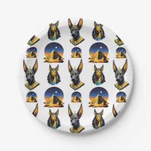 Ancient Egypt Pyramid Anubis Pattern Design  Paper Plate