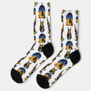 Ancient Egypt Pyramid Anubis Pattern Design Socks