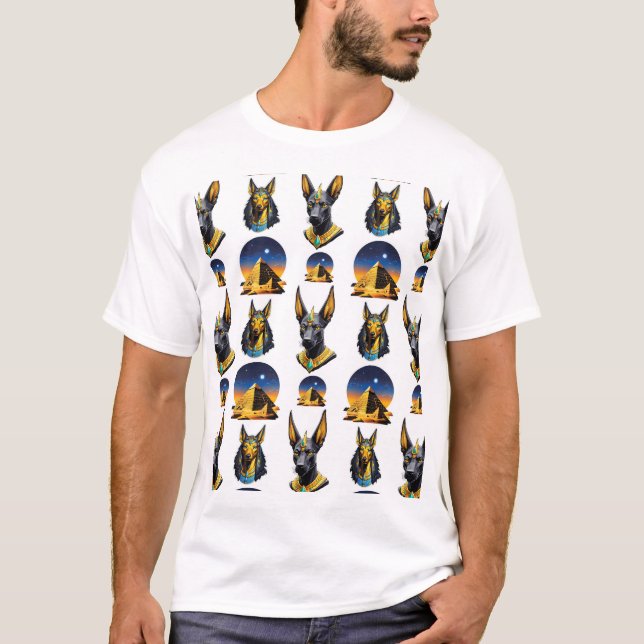 Ancient Egypt Pyramid Anubis Pattern Design  T-Shirt (Front)